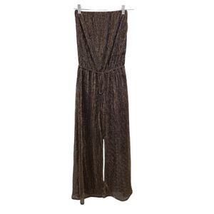 Robertson & Rodeo Jumpsuit Womens S Black Gold Metallic Sheer Strapless Wide Leg